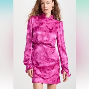 Saloni Debbie Draped Jacquard size 2 silk long sleeve pink minidress